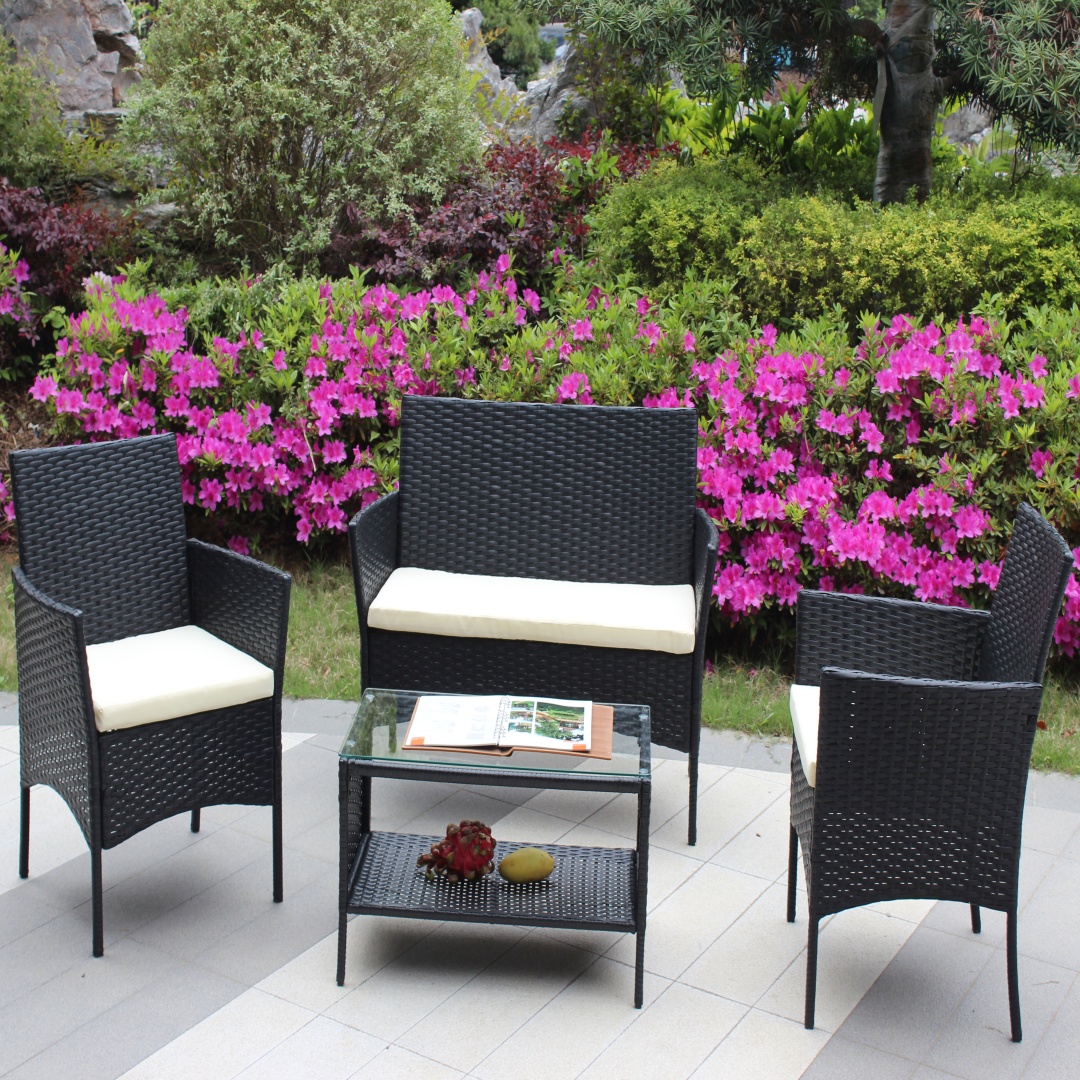 4 PC Rattan Patio Furniture Set Outdoor Patio